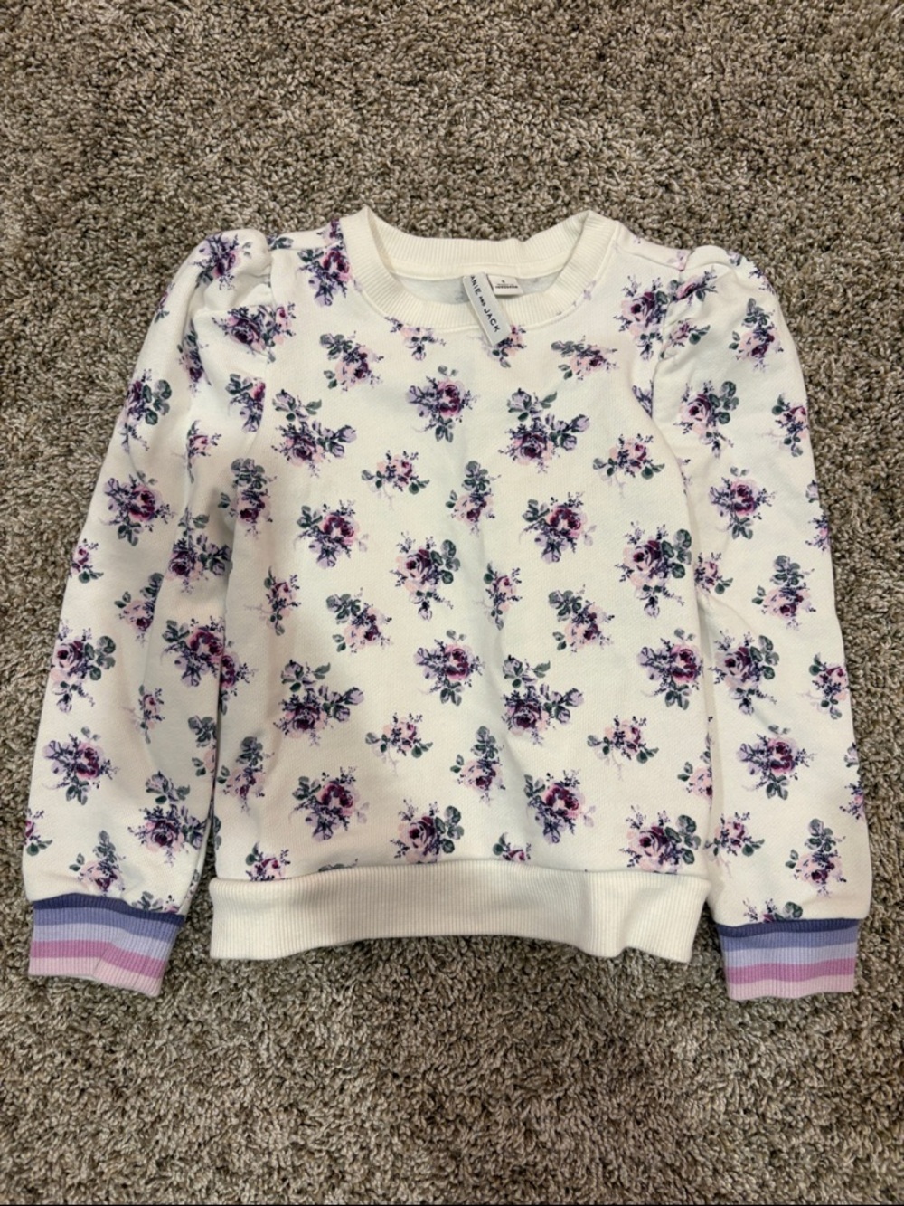Janie and Jack Cream Floral Sweatshirt with Purple Accents